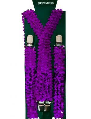 Adjustable Stretchy Purple Sequinned Suspenders