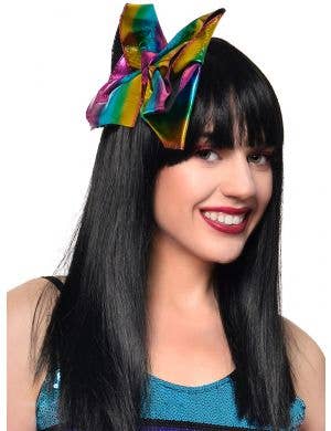 Oversized Rainbow Metallic Hair Bow on Clip