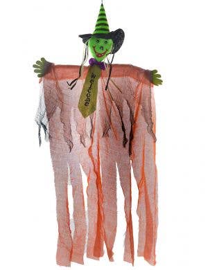 Orange and Green Hanging Witch Child Friendly Halloween Decoration