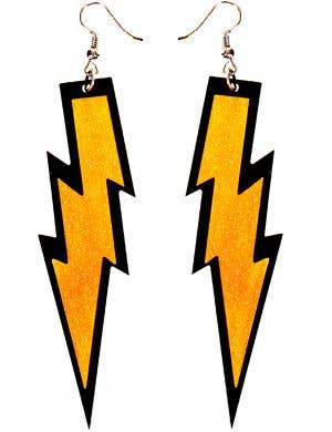 Orange Glitter 1980s Lightning Bolt Costume Earrings