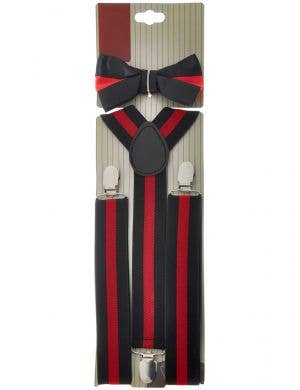 Red and Black Striped Costume Braces and Bow Tie