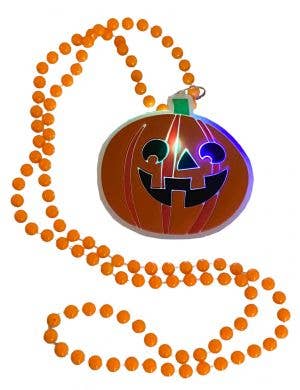 Light Up Orange Pumpkin Halloween Necklace with Orange Beads