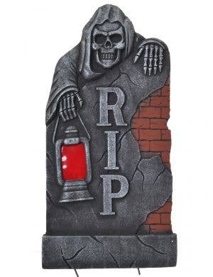 Tall Grim Reaper RIP Tombstone with Red Light Up Lamp