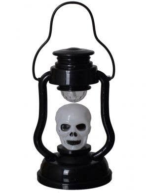 Black Halloween Lantern with White Skull and Spinning Lights