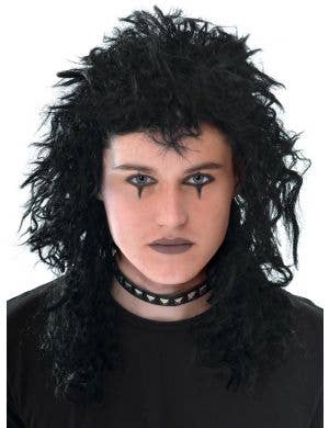 1980's Men's Black Crimped Mullet Costume Wig Accessory 