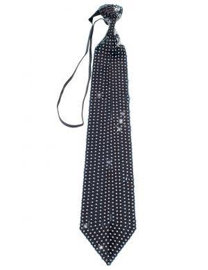 Black Sequined Sparkly Neck Tie With Elastic Costume Accessory