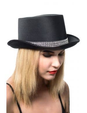 Black Satin Cabaret Top Hat with Rhinestones Costume Accessory