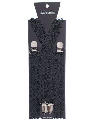 Black Sequined Sparkly Suspender Braces Costume Accessory View 1