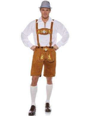 Men's Deluxe Light Brown Oktoberfest Lederhosen Fancy Dress Costume Main Image