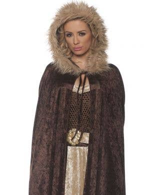Medieval Brown Velvet Womens Costume Cape