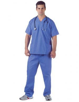 Deluxe Men's Blue Doctor's Scrubs Fancy Dress Costume Front