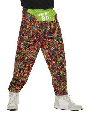 Mens Plus Size Baggy Colourful 90s Print Costume Pants - Main Image