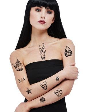 Image of Sheet of Whimsical Occult Symbol Fake Costume Tattoos