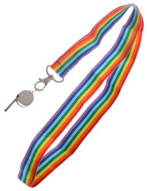Image of Rainbow Striped Lanyard with Whistle Costume Accessory - Main Image