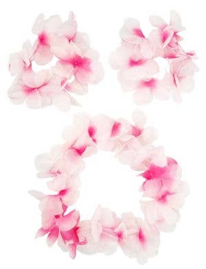 Image of Hawaiian Pink and White Flower Head and Wrist Band Set - Main Image