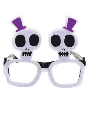 Image of Spooky White Felt Skeleton Halloween Costume Glasses