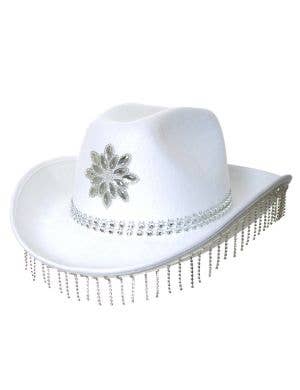 Image of Rhinestone White Cowgirl Costume Hat - Side Image