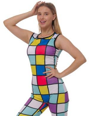Colourful Geometric 1980s Womens Costume Jumpsuit
