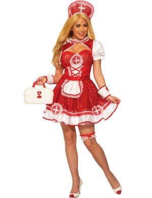 Image of Sequin Red and White Nurse Women's Sexy Costume