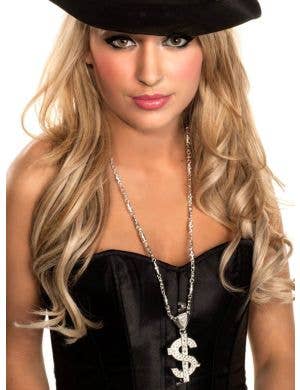 Image of Deluxe Silver Bling Dollar Sign Costume Necklace