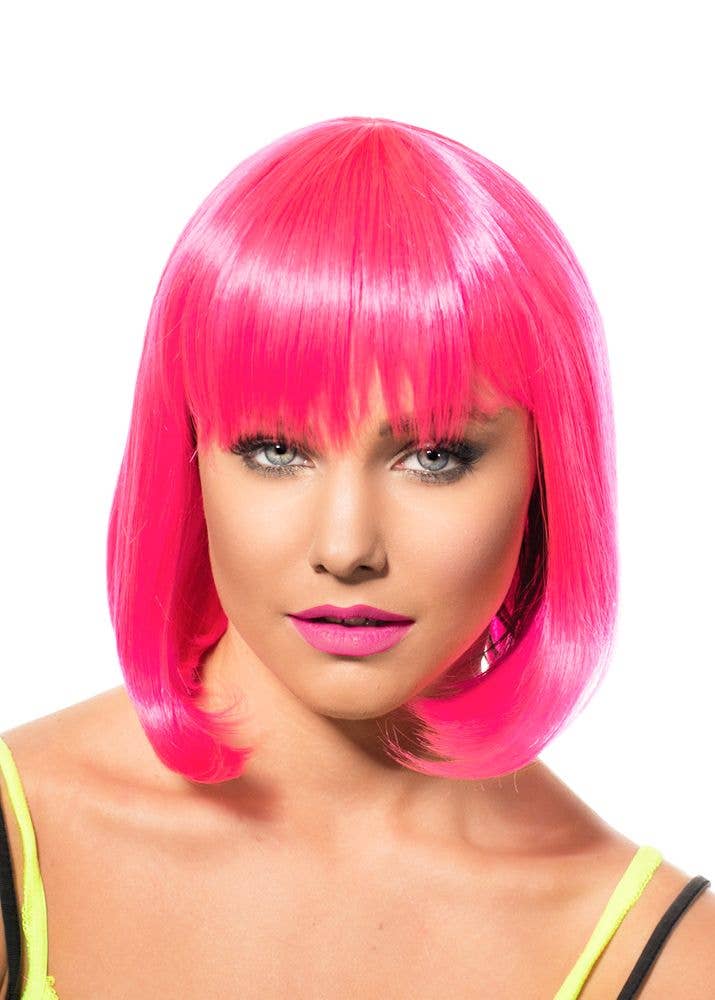 Aleah Neon Pink Deluxe Bob Wig | Deluxe Women's Fluro Pink Wig