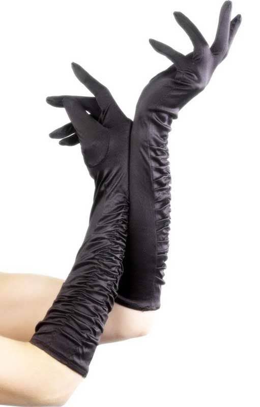 Long Black Satin Gloves | Elbow Length Women's Black Gloves