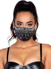 Sparkly Black and Silver Rhinestone Face Mask