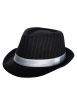 Men's Black and White Pinstripe Trilby Gangster Hat Close Image