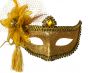 Womens Gold Glitter Mask with Flower Side Feather Costume Masquerade Mask - Close Image