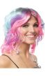 Women's Multicoloured Short Curly Costume Wig - Alternative Image