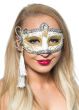 Tassel Venetian Masquerade Mask White and Gold Genuine Elevate Costumes - Main Image