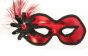 Metallic Red Vinyl Masquerade Mask with Black Trim Edges and Side Feathers - Alternative Image 1