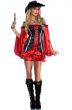 Red Satin Pirate Wench Women's Costume with Black Corset - Front Image