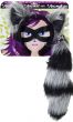 Furry Black and Grey Striped Raccoon Ears, Mask and Tail Costume Accessory Set - Main Image