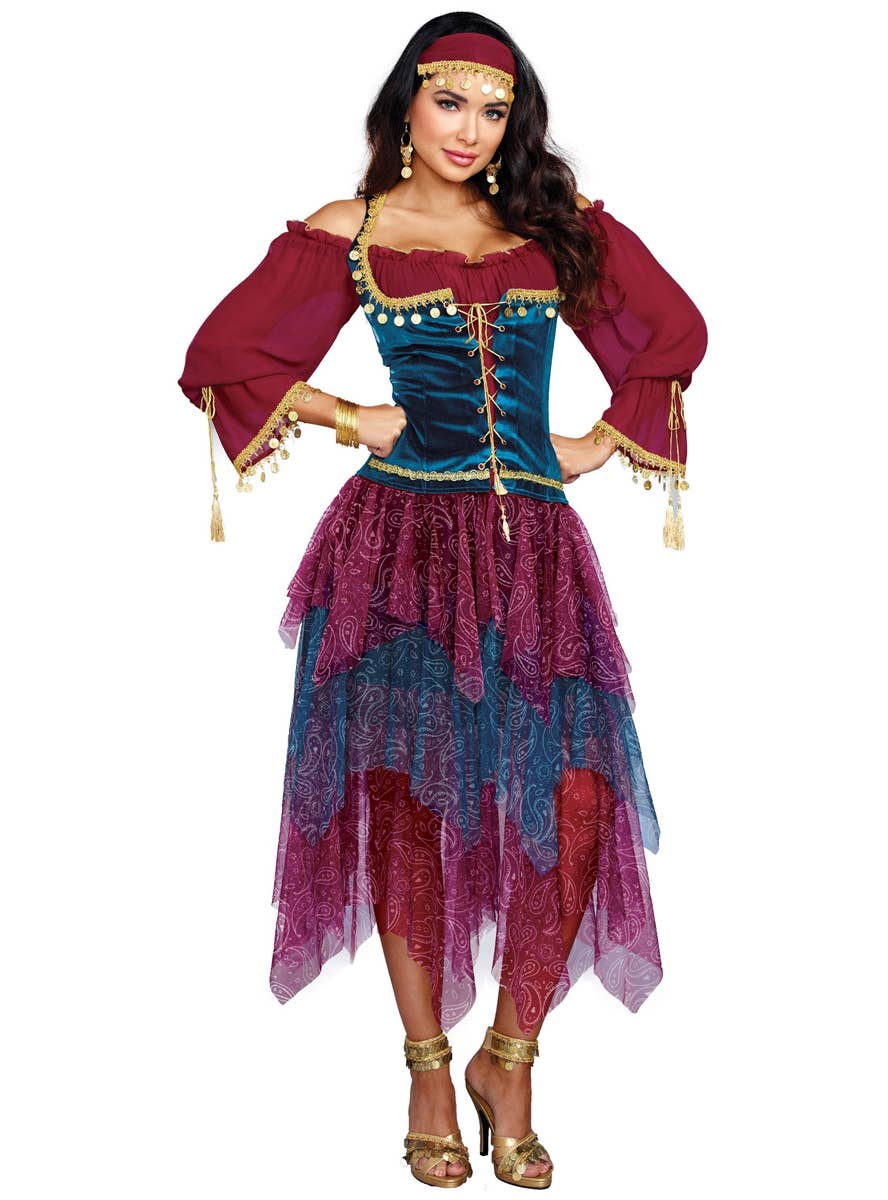 Deluxe Women's Gypsy Costume | Red and Blue Gypsy Costume for Women